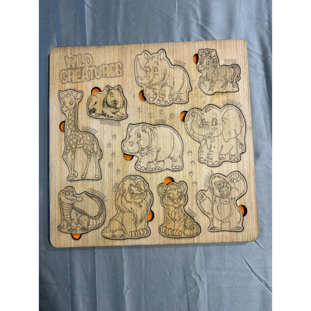 Wild Creatures Wooden Animal Chunky Puzzle Safari Montessori Toddler Toy Wood